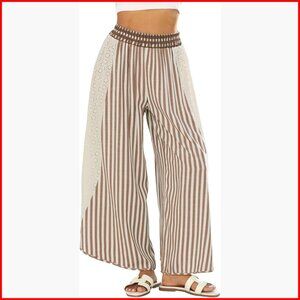 Summer Wide Leg Lounge Pants Elastic Waist Palazzo Trousers Striped